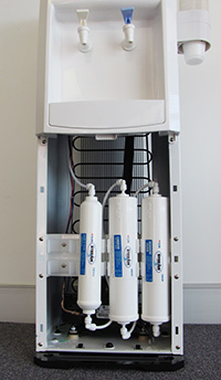 3 stage filtration system neatly fits in the base of the unit